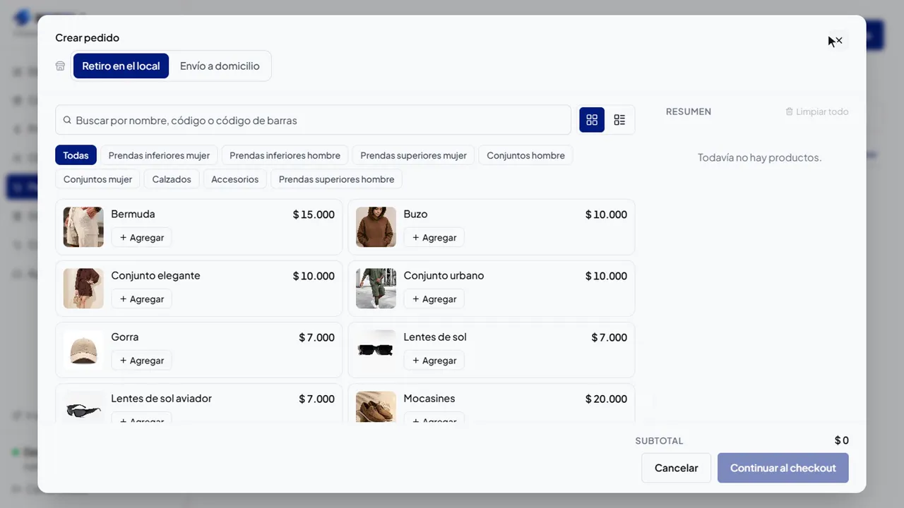 Carga de un pedido de mostrador en Zeftienda con productos del mismo catálogo de la tienda online